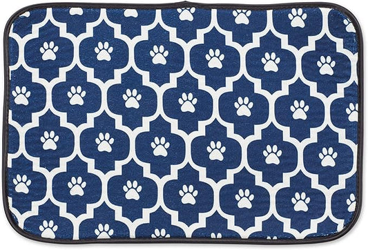 Bone Dry Machine Washable, Ultra Absorbent Pet Mat, 12x18, Nautical Blue/Off-White Lattice