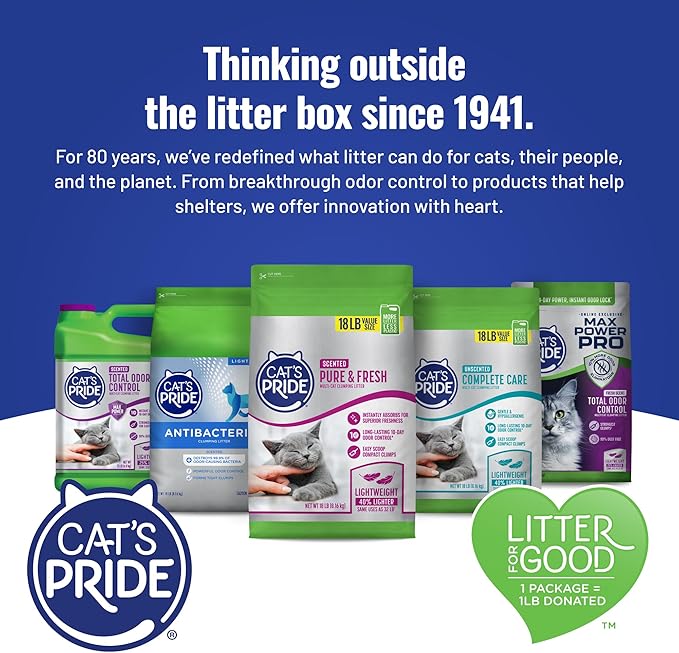 Cat's Pride Max Power: Natural Care - Up to 10 Days of Powerful Odor Control - 100% Natural Odor Elimination - Hypoallergenic - 99% Dust Free - Multi-Cat Clumping Litter, Unscented, 15 Pounds