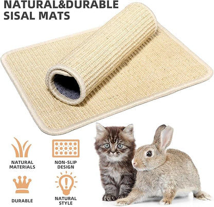 3 Pieces Rabbit Scratcher Mat, Natural Sisal Cat Bunny Floor Scratching Pad, Animal Scratch Pad Rug for Indoor Horizontal Cat Floor Scratching Mats, Furniture Protector (Beige)