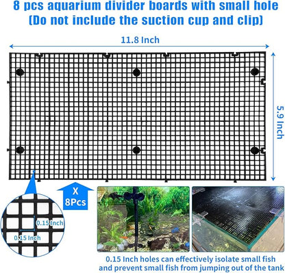 Plastic Egg Crate Grip Panel Fish Tank Divider Aquarium Divider Filter Bottom Fish Tank Isolation Board Egg Crate Tray (Black, 8pcs 11.8X5.9 Inch with 0.15 Inch Hole)