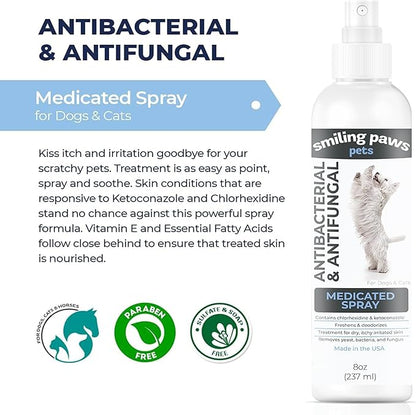 Smiling Paws Pets Advanced Chlorhexidine & Ketoconazole Spray for Cats & Dogs Spray 8oz