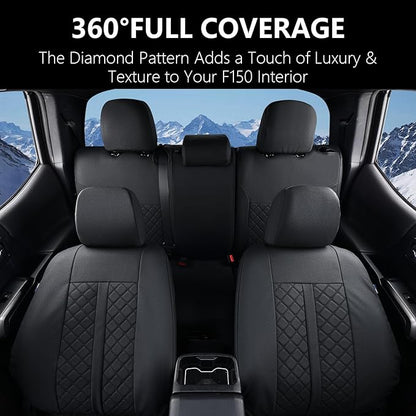 Truckiipa Tacoma Truck Seat Covers Full Set Leather Waterproof Seat Covers Fit for 2005-2015 Toyota Tacoma Double Crew Cab, Full Set, Black