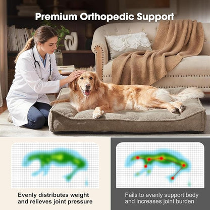 FURTIME XXL Orthopedic Dog Beds Large Sized Dog, Extra Thick Supportive Comfort Pet Sofa, Ergonomic Slant Dog Couch Bed with Removable Washable Cover, Ultra Soft Surface & Non-Slip Bottom, Brown, 48"
