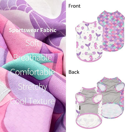 Fitwarm 2 Pack Mermaid & Scale UPF 50+ UV Sun Protection Dog Shirt, Lightweight Cooling Vest, Quick Dry Summer Clothes for Small Dogs Girl, Pet Outfit, Purple, Pink, White, Small