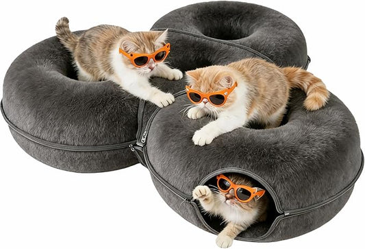 Large Donut Cat Tunnel Bed for Multiple Indoor Cats, 30-45 Lbs Capacity, Detachable Washable Scratch Resistant Cat Cave, Non-Toxic Pet Safe Cat Bed, Charcoal Gray