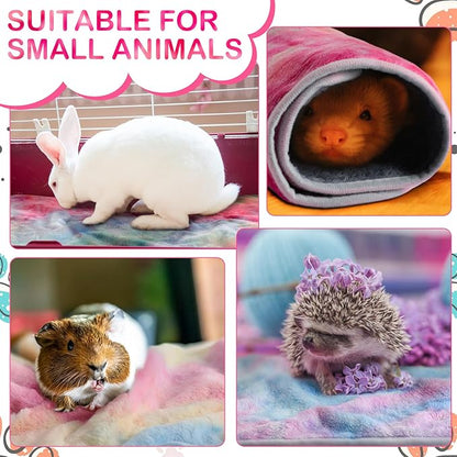 Reginary 4 Pcs Waterproof Guinea Pig Blankets Washable Small Animal Fleece Bedding Guinea Pig Cage Liners Reusable Training Pads Pet Pee Pad Sleep Mat for Hamster(Tie Dye Pattern,35 x 24 Inch)