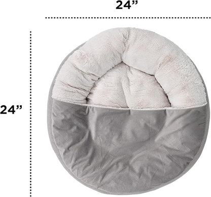 Best Friends by Sheri Cozy Cuddler Ilan Covered Cat and Dog Bed with Attached Blanket, Gray, 24"x24"