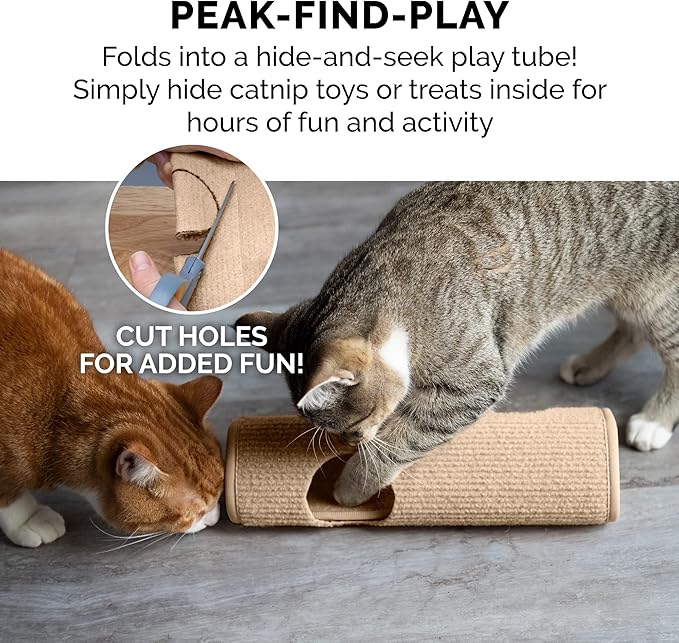 Furhaven Wrap Around Scratching Post Cover for Indoor Cats, Fits Posts Up to 3.5" Diameter, Durable & Less Mess - Tiger Tough Carpet Scratch Mat - Cream, Small