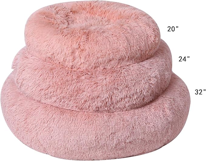BinetGo Calming Cat and Dog Beds, 20 Inch Beige Donut Bed - Machine Washable, Anti Slip Waterproof Bottom