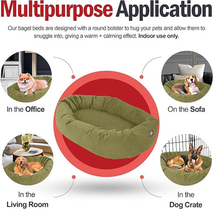 Majestic Pet 32 Inch Suede Calming Dog Bed Washable – Cozy Soft Round Dog Bed with Spine Support for Dogs to Rest Their Head - Fluffy Donut Dog Bed 32x23x7 (Inch) - Round Pet Bed Medium – Sage (2025)