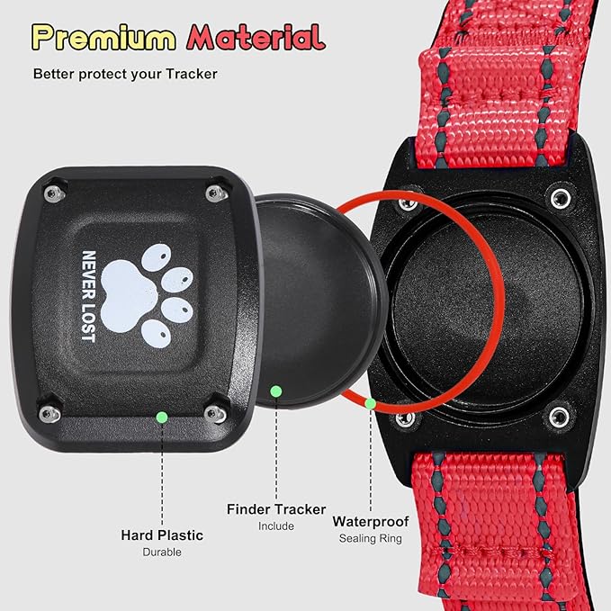 GPS Dog Collar Tracker 2-in-1,Reflective Waterproof Pet Collar,iOS-Only,No Monthly Fees,Unlimited Range,Ideal for Dog Tracking pet Tracker,for Small Medium Large Dogs(XS (10.6"-13.6"), Red)