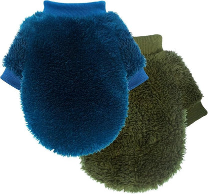 2 Pieces Fleece Dog Sweaters for Small Dogs Boy Cute Warm Small Dog Clothes Male Puppy Chihuahua Cat, Blue, Dark Green, XXS