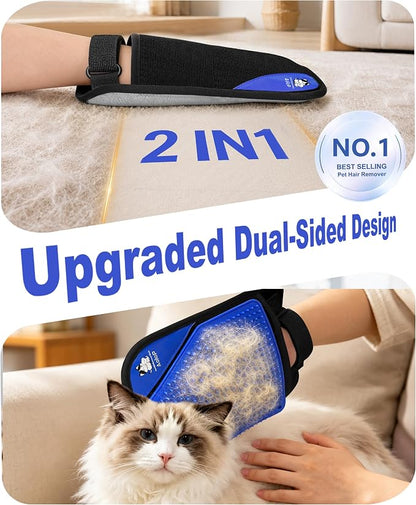 Pet Hair Remover for Furniture, 2-in-1 Pet Hair Removal Glove for Cats Dogs | 5-Finger Design Reusable & Detachable Electrostatic Magic Brush Pet Hair Remover Tools for Carpet, Couch, Car Seat