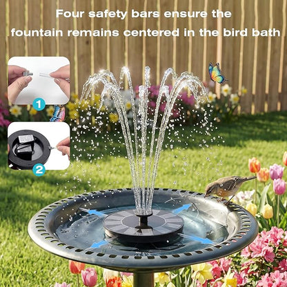 AMZtime 1.4W Solar Bird Bath Fountain with 4 Fixed Rods, Solar Fountain Pump with Upgraded Solar Panels, Solar Powered Floating Water Fountain Pump for Bird Bath, Ponds, Garden, Fish Tank and Outdoor