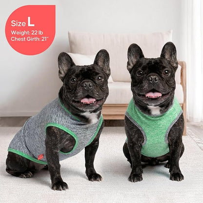 KYEESE 2Pack Dog Shirt, Lightweight Sun Protection Sleeveless Dog T Shirts for Small Medium Dogs Boy, Breathable Pet Reflective Tank Top Summer Dogs Clothes for Outdoor Walking, Grey+Dark Green, XL