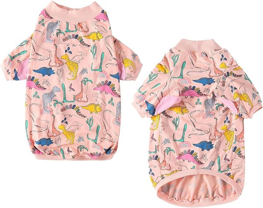Dog T Shirts Cotton Dinosaur Pattern Prints Shirt Pajamas Pets Breathable Stretchy Clothes for Extra Large Dogs (2XL,Pink Dinosaur)