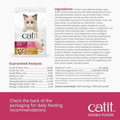 Catit Recipes Double Fusion Kitten Food – Chicken Recipe, 96% Animal Protein, Freeze-Dried Raw Toppings, No by-Products, High-Nutrient Wet & Dry Blend for Healthy Growth, 4 lb