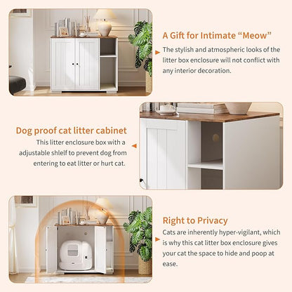 Garvee Dog-Proof Large Cat Litter Box Enclosure with Scratch Pad, Large Automatic Litter Box Furniture for Placing Self-Cleaning Litter Box,Litter Cabinet with Outlet,Space for Cat Stuffs