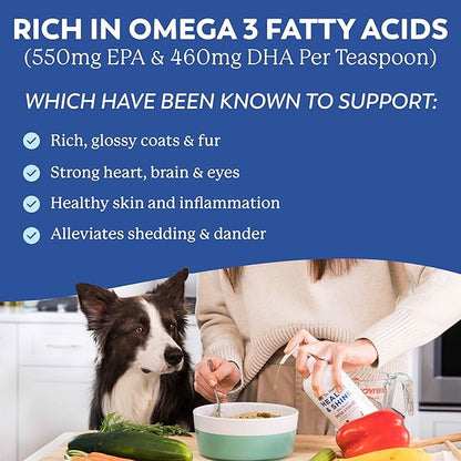 Dr. Harvey’s Health & Shine Omega 3 Fish Oil for Dogs from Wild Caught Cod, Mackerel, Herring, Anchovies and Sardines - Supports Beautiful Fur, Strong Joints and Itchy Allergy Relief (16 fl. oz.)