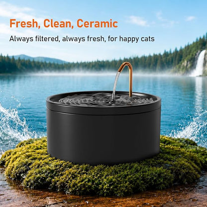 MISFANS Ceramic Dog Water Fountain, 4L/135oz/1.1Gal – All-Ceramic Body with Copper Water Spout – Pet Drinking Fountain for Medium & Small Dogs, Ultra-Quiet Pump, Includes 3 Filters & Sponges