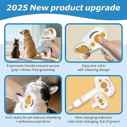 4-in-1 Pet Steam Brush for Dog & cat brush for shedding，Spray Hair Removal Comb with Waterless Shampoo–Self-Cleaning Pet Grooming Tool for Shedding, Anti-Static & Skin-Friendly Design