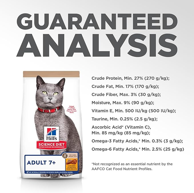 Hill's Science Diet Adult 7+ No Corn, Wheat or Soy Dry Cat Food, Chicken, 7 lb. Bag