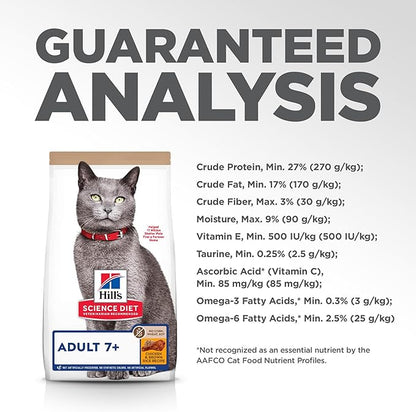 Hill's Science Diet Adult 7+ No Corn, Wheat or Soy Dry Cat Food, Chicken, 7 lb. Bag
