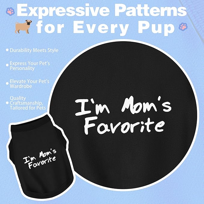 Cozy Sleeveless Canine Wear Dog Clothes, Soft, Lightweight, and Breathable Cotton Dog Shirt with I'm Mom's Favorite Print.Vest Tank Top Ideal for Small, Medium, and Large Breeds Light Purple L