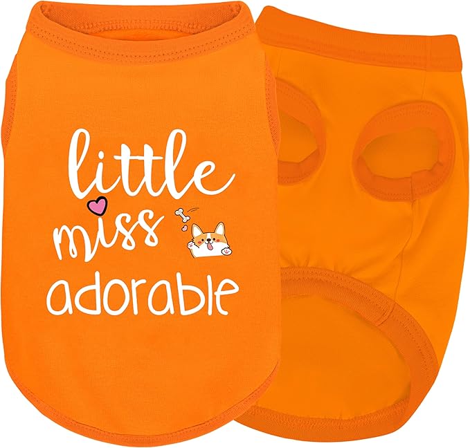 Cotton Dog Shirt with 'Little Miss Adorable' Corgi Head Print, Soft & Breathable Pet Apparel for Small, Medium, and Large Dogs, All-Season Sleeveless Vest, Cute and Comfortable Dog Outfit.Orange 4XL