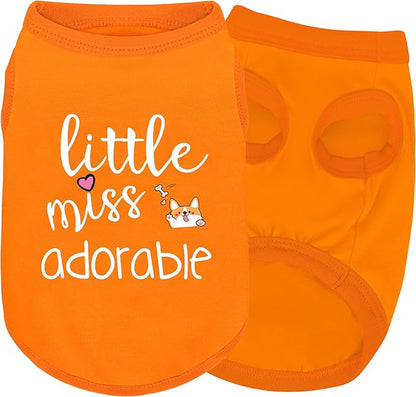 Cotton Dog Shirt with 'Little Miss Adorable' Corgi Head Print, Soft & Breathable Pet Apparel for Small, Medium, and Large Dogs, All-Season Sleeveless Vest, Cute and Comfortable Dog Outfit.Orange XS