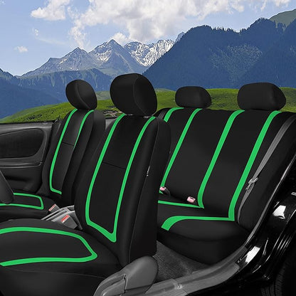 FH Group Car Seat Covers Full Set Cloth - Universal Fit Automotive Seat Covers, Low Back Front Seat Covers, Solid Back Seat Cover, Washable Car Seat Cover for SUV, Sedan and Van Green