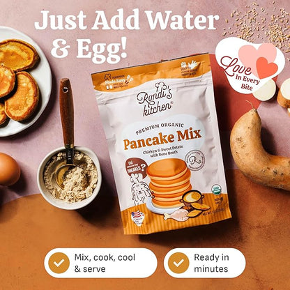 Rondi's Kitchen Organic Dog Pancake Mix - Natural Healthy Treat for All Dogs - Superfood Snack Made with Human-Grade Ingredients - Makes About 38 Pancakes - Chicken & Sweet Potato with Bone Broth