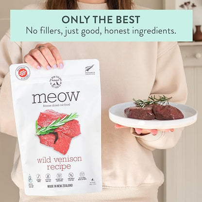 The New Zealand Natural Pet Food Co. Meow Freeze Dried Cat Food - Wild Venison Recipe, High Protein Treats, Meals & Toppers, Dry Cat Food, 9.9 oz