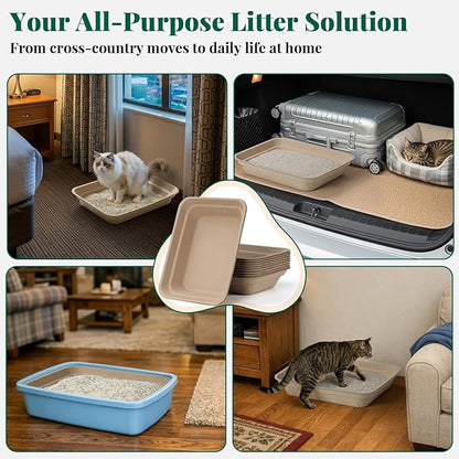 10 Count - Disposable Litter Box for Kitty Cats, Thick & Leak-Proof, Eco-Friendly Travel & Home Litter Pan, No-Scrub for Cats