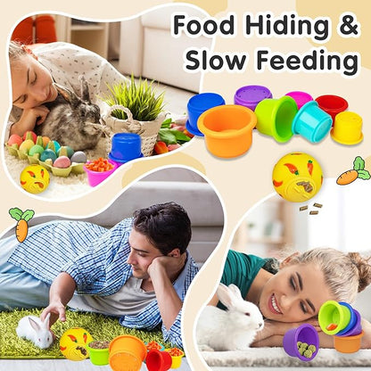 8 Pcs Colorful Stacking Cups and a Ball for Rabbits, Colorful Bunny Cups for Rabbits and Small Animals, Nesting Rabbit Cups of Different Sizes, Bunny Stacking Cups for Hiding Food and Playing