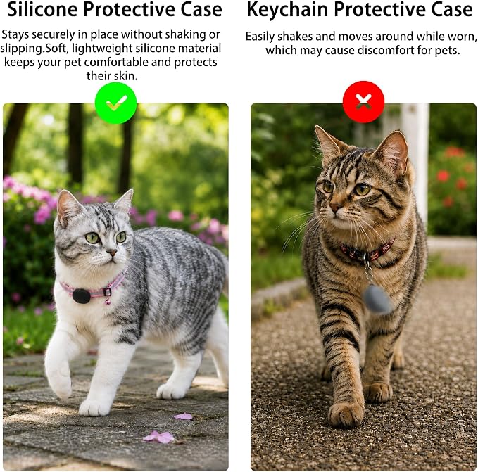 Cat Collar Holder Case for Life360 Tile Sticker 2024 (Smallest Tracker) | Lightweight, Ultra-Durable Anti-Lost Silicone Protective Cover for Pet Accessories, Fits 0.43-0.85" Width, 2-Pack Pink
