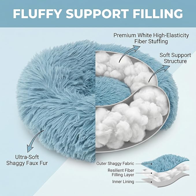 Tiny Dog Bed 11.8 Inch for Extra Small Dogs,Washable Puppy Bed,Soft Faux Fur Calming Donut Bed for Chihuahua Yorkie Maltese Pomeranian,Blue