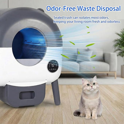 Self-Cleaning Cat Litter Box with Large Capacity and Automatic Cleaning, Smart Cat Litter Box with App Control, Automatic Litter Box Triple Safety Protection, 1 Rolls Garbage Bags, Dark Gray