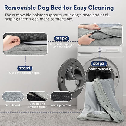 aodisman Orthopedic Dog Beds for Large Sized Dogs, Waterproof Memory Foam Big Size Pet Bed with Sides,Comfort Thick Egg-Crate Foam,Dog Couch Bed,Washable Cover & Non-Slip Bottom,Light Grey