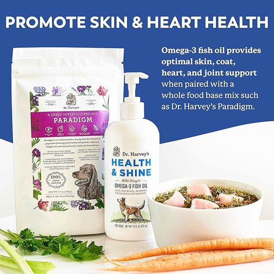 Dr. Harvey’s Health & Shine Omega 3 Fish Oil for Dogs from Wild Caught Cod, Mackerel, Herring, Anchovies and Sardines - Supports Beautiful Fur, Strong Joints and Itchy Allergy Relief (16 fl. oz.)