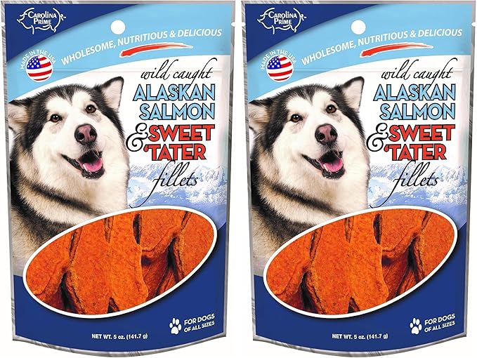 Carolina Prime Pet 45111 Salmon and Sweet Tater Fillets Treat for Dogs, 5 oz Pouch (Pack of 2)