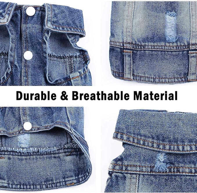 Jean Jacket, Puppy Blue Denim Lapel Vest Coat Costume, Dog T-Shirt Clothes, Cool and Funny Apparel Outfits, Machine Washable Dog Outfits for Small Medium Dogs Cats (M)