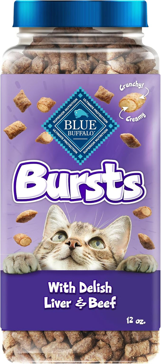 Blue Buffalo Bursts Crunchy & Creamy Cat Treats, Great for Training, Delish Liver & Beef, 12-oz. Tub