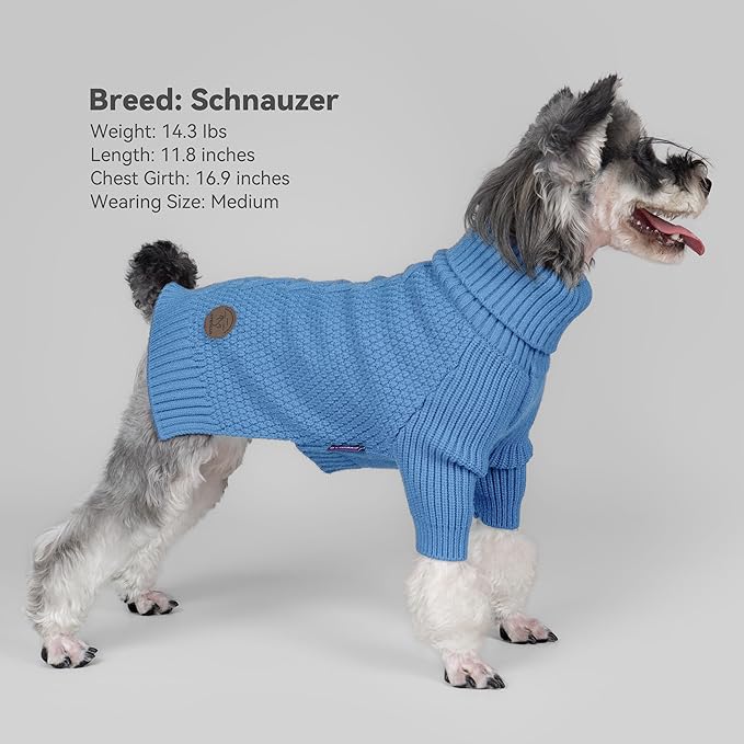 cyeollo Dog Sweaters for Small Dogs Boy, Pullover Turtleneck for Dogs Male, Knitted Doggy Fall Winter Warm Cold Weather Dog Clothes Apparel with Sleeves, Blue L