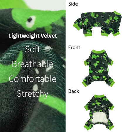 Fitwarm Dinosaur Dog Fleece Pajamas, Warm Clothes for Small Dogs Boy, Cozy Pet Onesie with Feet, Dark Green, Bright Green, Small