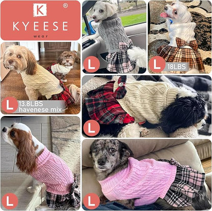 KYEESE Dog Sweater Warm Pullover Pet Coats Comfy Knitwear Dog Sweaters for Small Dogs Girl Stretchy Dogs Clothes with Bowtie Soft Turtleneck Pet Sweater Dress, White, Large