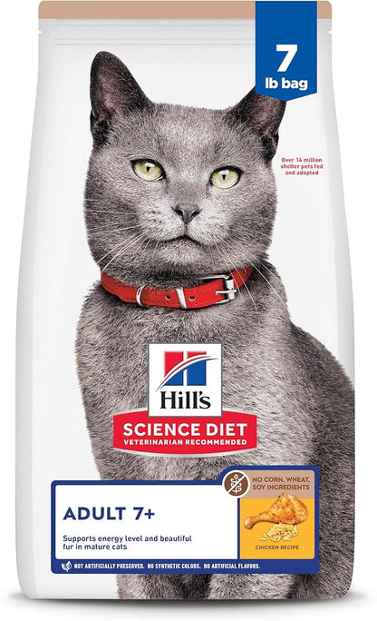 Hill's Science Diet Adult 7+ No Corn, Wheat or Soy Dry Cat Food, Chicken, 7 lb. Bag