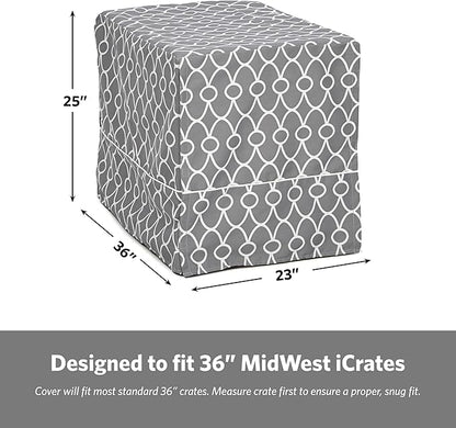 MidWest Homes for Pets Dog Crate Cover with Teflon Fabric Protector, Poly-Cotton Privacy Kennel Cover Fits Most 36-Inch Crates, Gray Designer Print, Washable, Reduces Barking