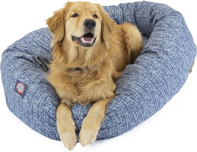 Majestic Pet 24 Inch Bagel Calming Dog Bed Washable – Cozy Soft Round Dog Bed with Spine Support for Dogs to Rest Their Head - Fluffy Donut Puppy Mat 24x19x7 (Inch) Small – Blue
