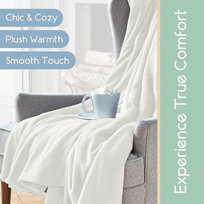 Vellux King Size Microfleece Blanket | Fleece Bed Blanket | All-Season Comfort| Supersoft Lightweight Throw Blanket | Plush Throw Blanket for Bed Couch or Sofa | Travel Blanket | Pet-Friendly | White